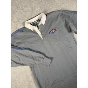 Vintage Halbro Rugby Polo Shirt Mens 46 Gray Aztec  Chest Logo Heavyweight